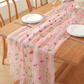 Pink Embroidery Daisy Fall Table Runner 120Inch 10FT Florals Soft Sheer Tulle by Unknown