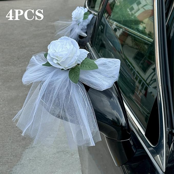 Elegant White Rose Wedding Car Door Handle Decoration – 12cm Artificial Flower - Image 4