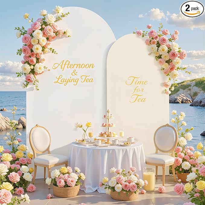 White and Beige Arch Backdrop Cover by Besutolife