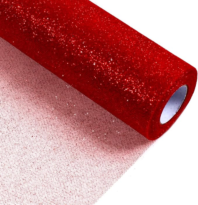 Sparkling Tulle Rolls, 15” by 30 Yards Glitter Tulle Spool Ribbon Fabric by ICOSHOW