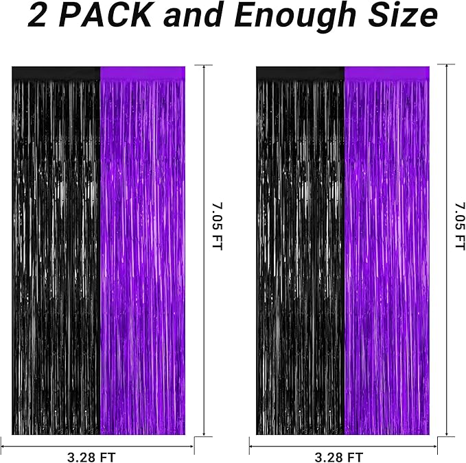 2 Pack Halloween Decor, 3.28 FT x 7.05 FT Purple and Black Foil Streamer - Image 2