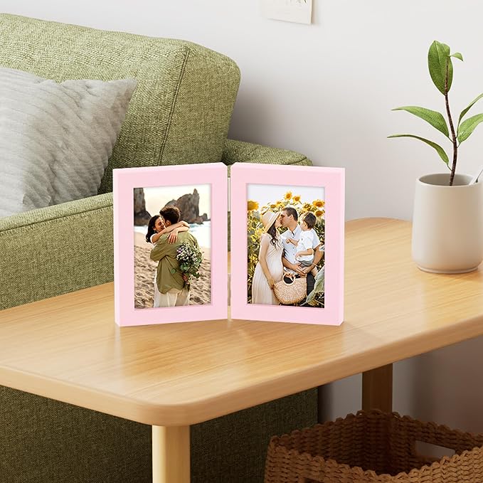 decorUhome Double 4x6 Picture Frame Vertical, Engineered Wood Bifold Photo Frame - Image 2