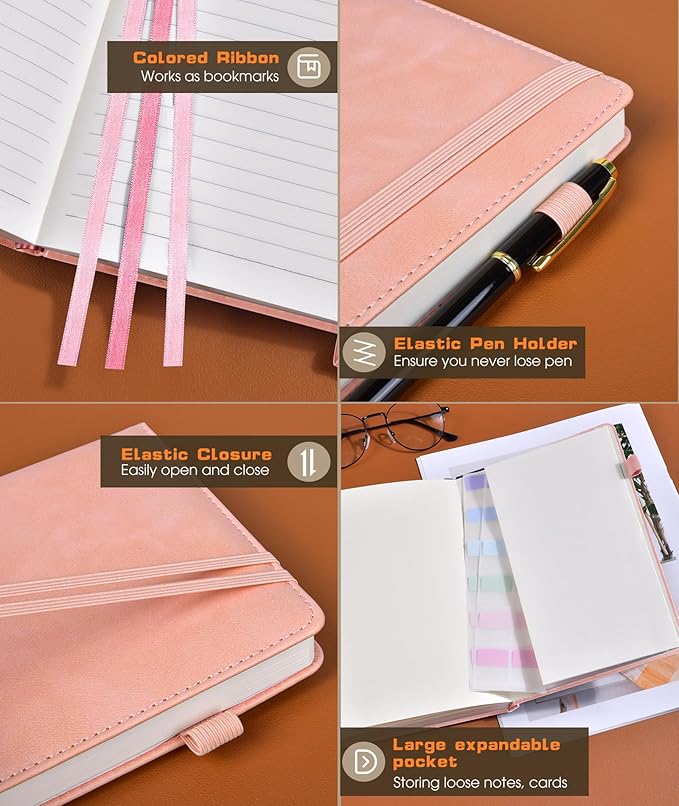 Lined Journal Notebook for Women Men, 256 Numbered Pages Hardcover Leather - Image 6