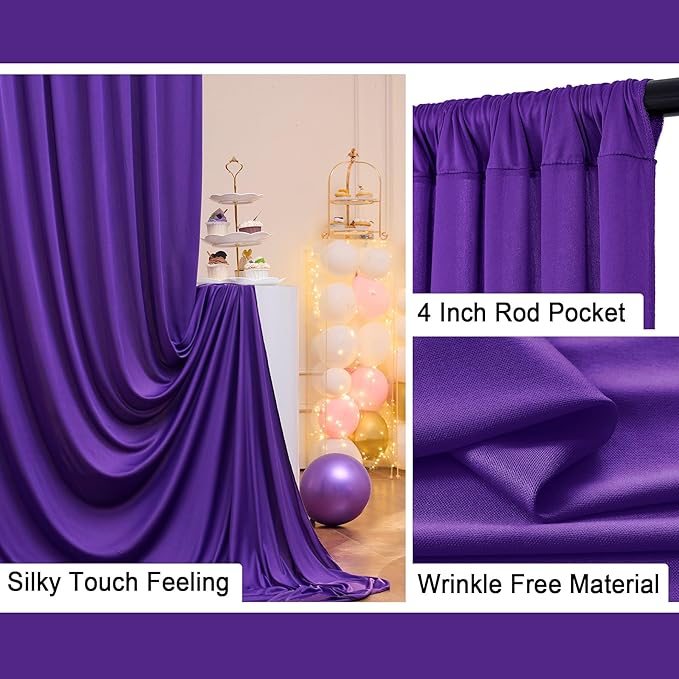 50 ft x 10 ft Wrinkle Free Purple Backdrop Curtain - Image 3