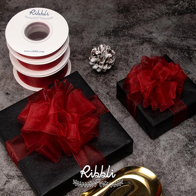 Ribbli Red Sheer Organza Ribbon, 1-1/2 Inch x Continuous 50 Yard Use - Image 2