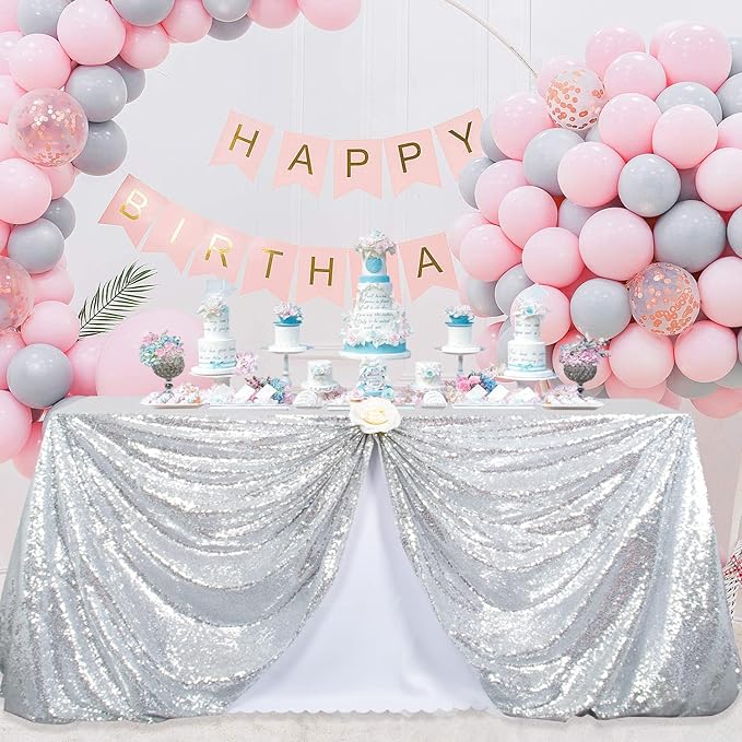 ShinyBeauty Sequin Tablecloth Silver 72''x72'' Square Glitter Table Cover - Image 4
