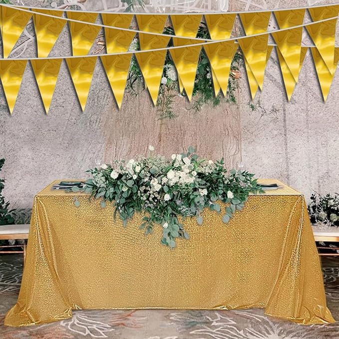 20M/65FT Gold Triangle Pennant Banner Flag Metallic Fabric Bunting Garland - Image 4