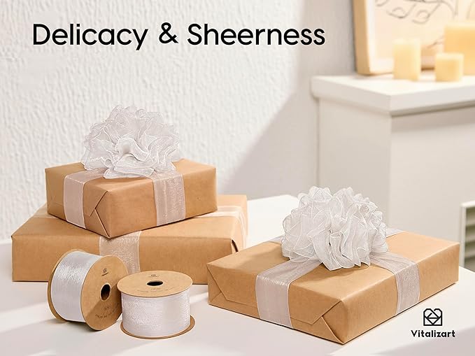 Vitalizart White Organza Ribbon 1.5" x 30 Yd Sheer Ribbons - Image 4