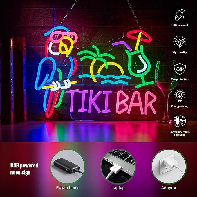 Tiki Bar Parrot Palm Tree Neon Sign - Image 3