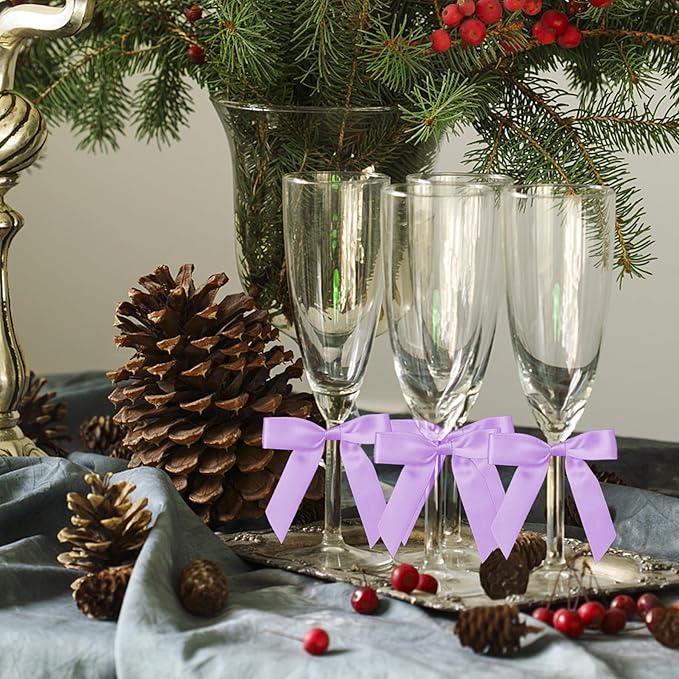 50Pcs Lilac Twist Tie Bows for Gift Wrapping 2.5" Satin Ribbon Bow for Treat - Image 3