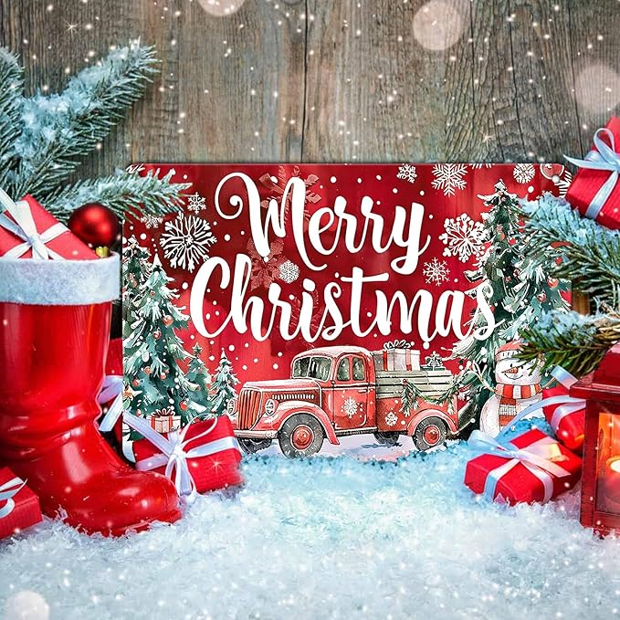 Christmas Truck Metal Tin Sign Merry Christmas Sign Funny Snowman Tin Sign - Image 5