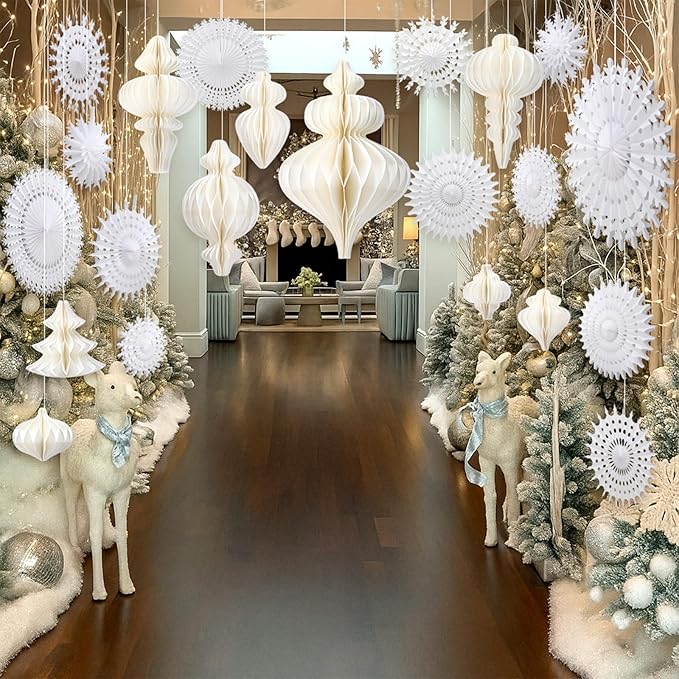 Cinnvoice 16 Pcs White Paper Snowflake Decorations 12 Pcs Christmas Paper - Image 7