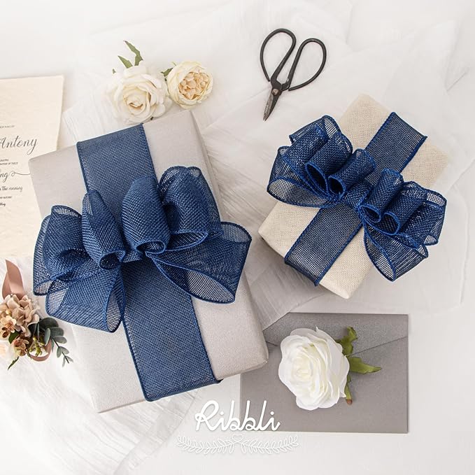 Ribbli Navy Burlap Wired Ribbon, 1-1/2 Inch x 10 Yard, Wired Edge Ribbon - Image 4