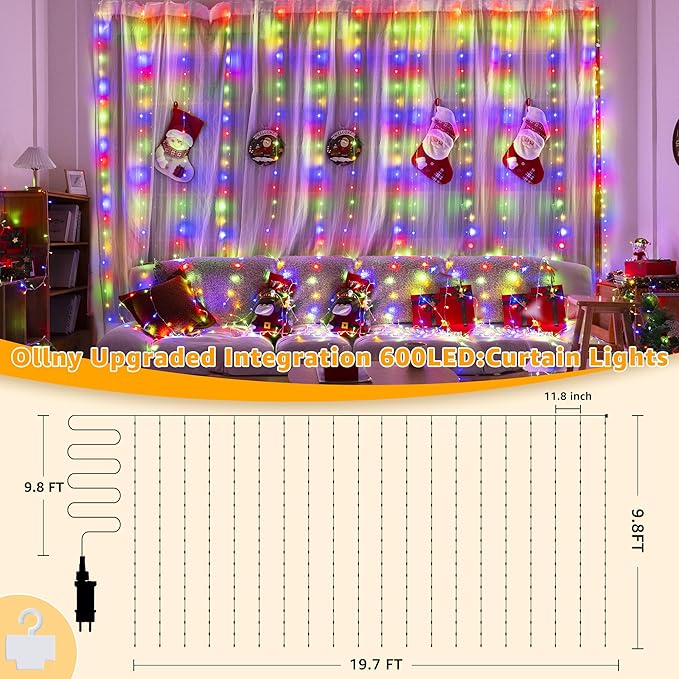 Ollny Curtain Lights 600LED 19.7ft x 9.8ft, IP67 Waterproof Outdoor Curtain - Image 2