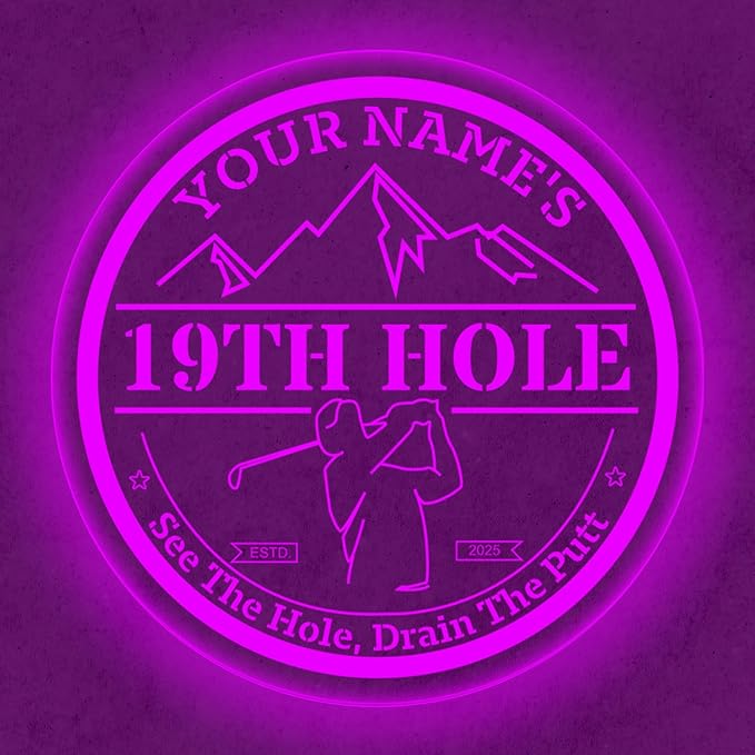 Custom 19th Hole Golf Bar Sign – Personalized LED Color Changing Acrylic Wall - Image 3