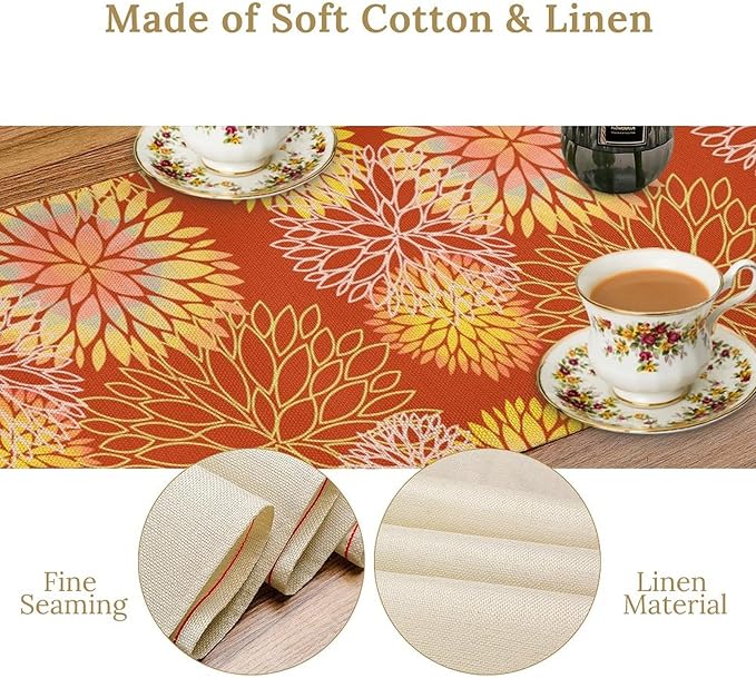 Yellow Floral Table Runner, Chrysanthemum Autumn Spring Summer Vintage Modern - Image 7