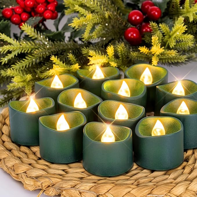Homemory 24Pcs Green Tea Lights Battery Operated, Flameless Flickering Green - Image 3