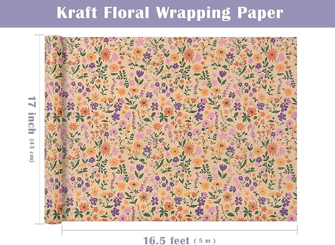 WRAPAHOLIC Kraft Floral Wrapping Paper Roll - Image 3