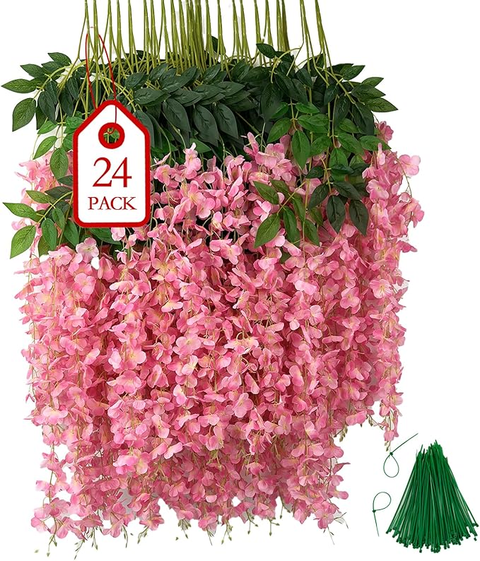 24 Pcs of Wisteria Hanging Flowers, 3.75 Feet Fake Wisteria Flower Strings by Unknown