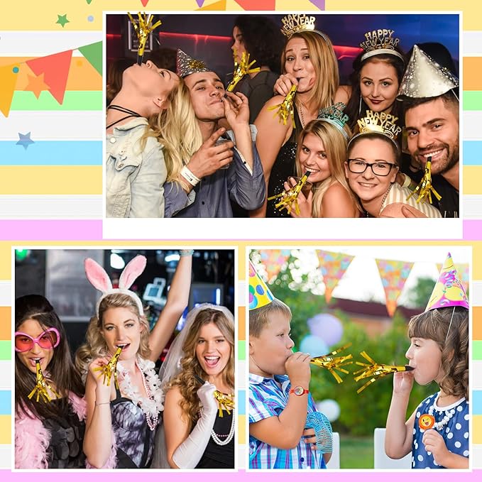 Noise Makers, Glitter Metallic Fringed Party Blowers Noisemakers Horns - Image 7