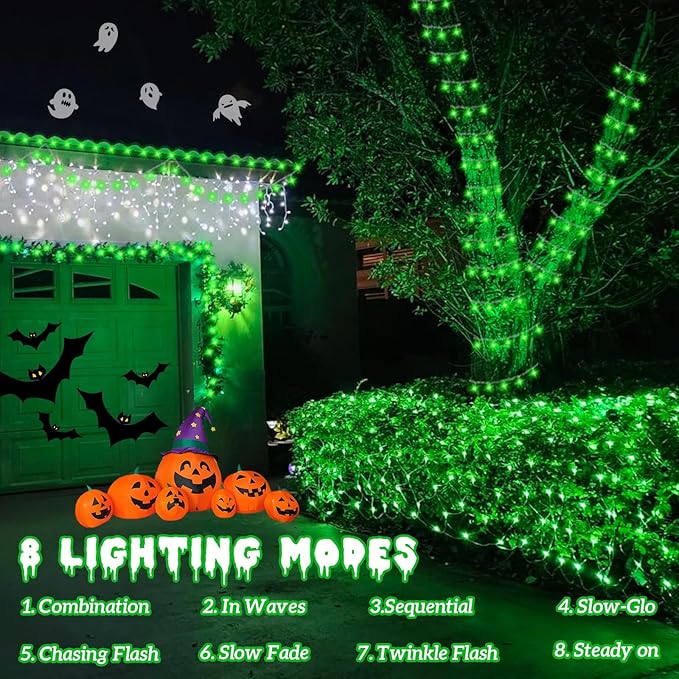 YEGUO 165ft 500 LED Halloween Lights Outdoor Waterproof, 8 Modes Clear Wire - Image 4
