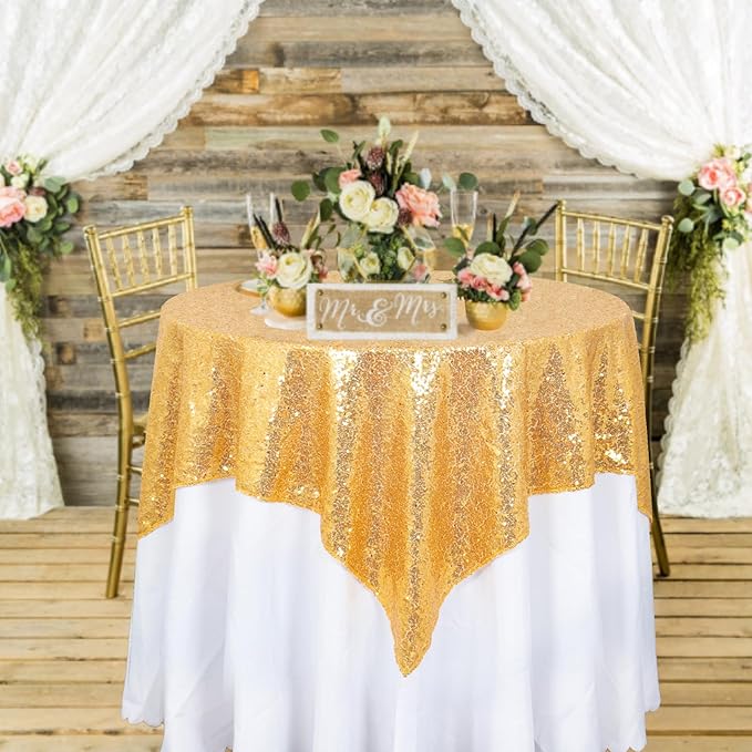ShinyBeauty Gold Tablecloths 36X36 Inch, 2 Pieces Sequin Table Cloth - Image 2