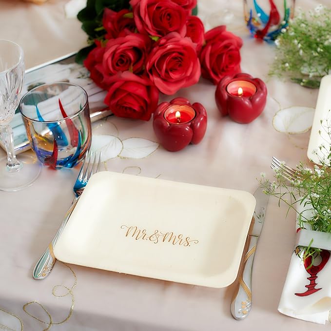 Mr. and Mrs. Disposable Wedding Plates – Rustic, Compostable Alternative to - Image 4