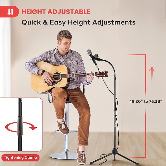 Pyle Tripod Mic Stand, Adjustable Gooseneck Microphone Stand, Sturdy Build - Image 3