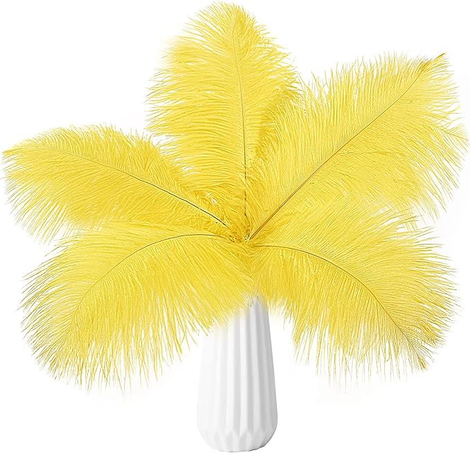 THARAHT Yellow Ostrich Feathers 24pcs Natural Bulk 10-12Inch 25cm-30cm by THARAHT