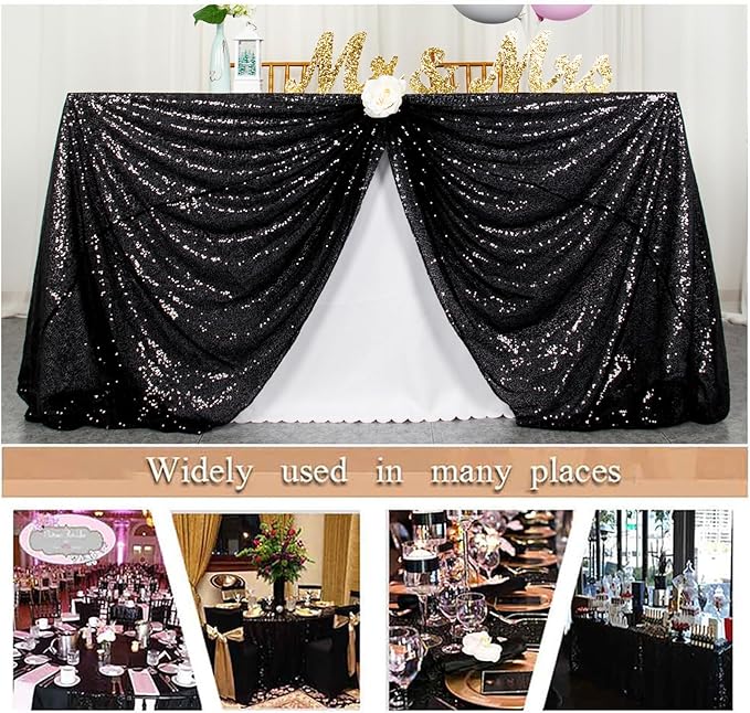 ShinyBeauty 2 Pack 72x72 Inch Black Sequin Tablecloths - Image 6