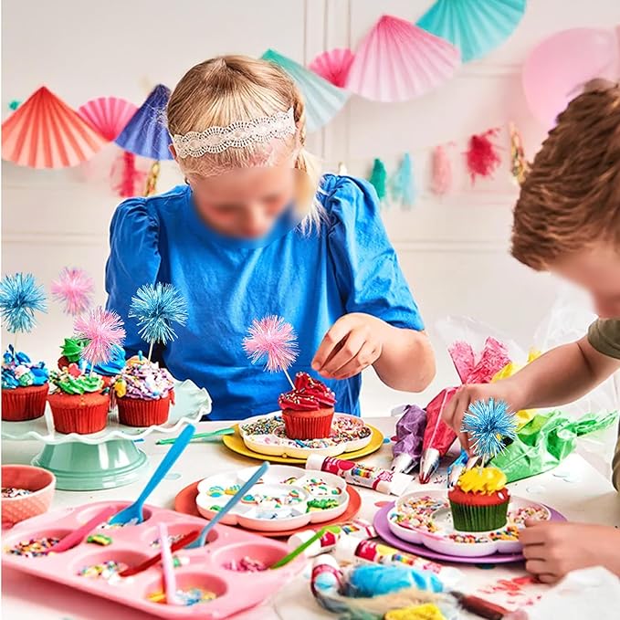 Ephlyn 30Pcs Foil Firework Cupcake Toppers Sparkle Tinsel Cupcake Picks Happy - Image 7