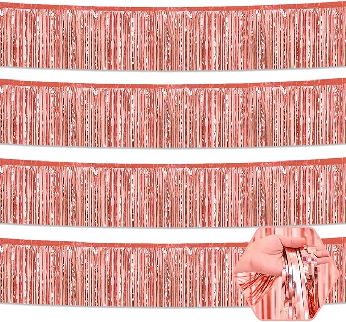 4 Pack 10 Feet Rose Gold Foil Fringe Garland Metallic Tinsel Streamers Banner by Ferwzsr