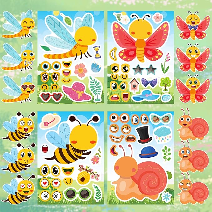 Aowplc 32 Sheets Insect Make-a-Face Stickers - Image 4