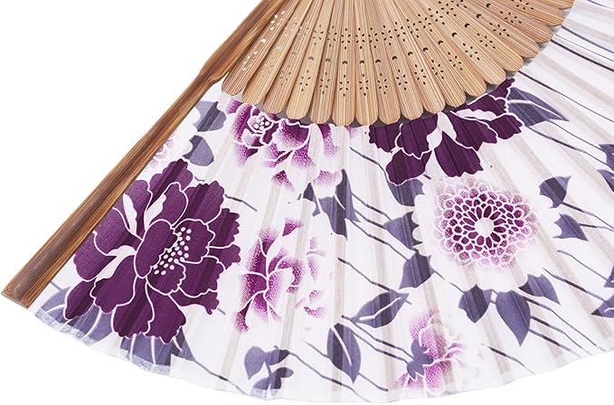 Amajiji 8.27" Hand Held Bamboo Silk Folding Fan Hand Fan, Chinese/Japanese - Image 6
