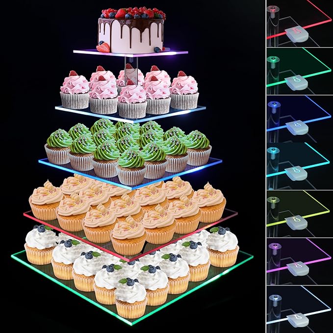 Cupcake Stand with Rechargeable Led, 5 Tier Clear Cupcake Holder, 7 Colors by Pleasedontforgetthemhere%EF%BC%81