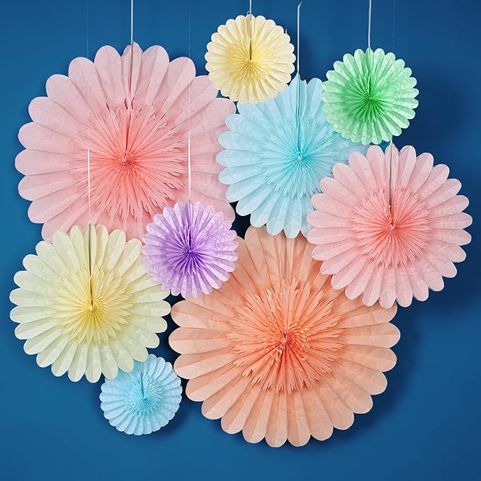 9PCS Huge Pastel Hanging Paper Fans Decoration Macaron Birthday Party by EasyJoy
