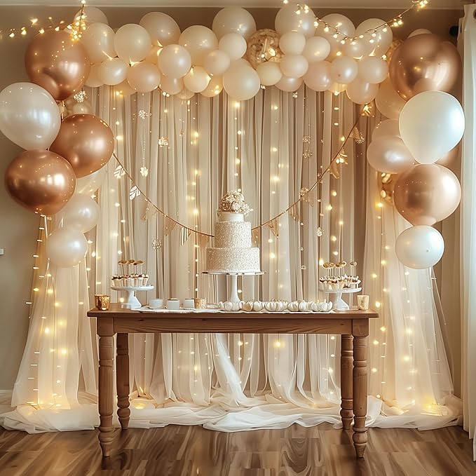 Fomcet Tulle Backdrop Curtains Champagne 20FT X 10FT Tulle Curtains - Image 8