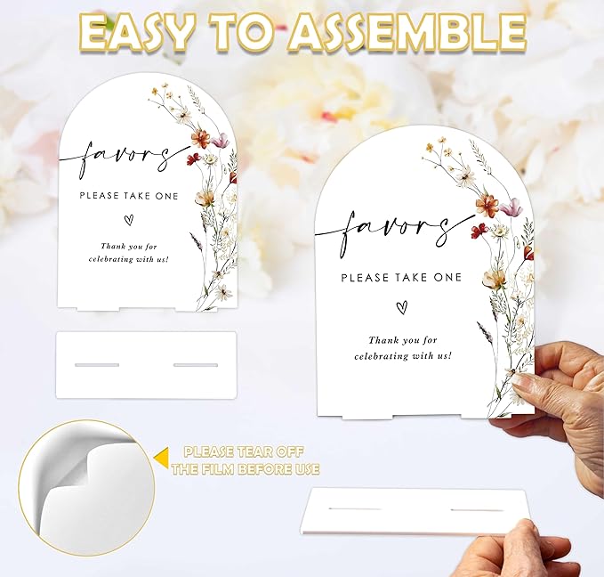 Boho Floral Favors Sign, 6 x 8 Inch White Arch Acrylic Wedding Sign - Image 3