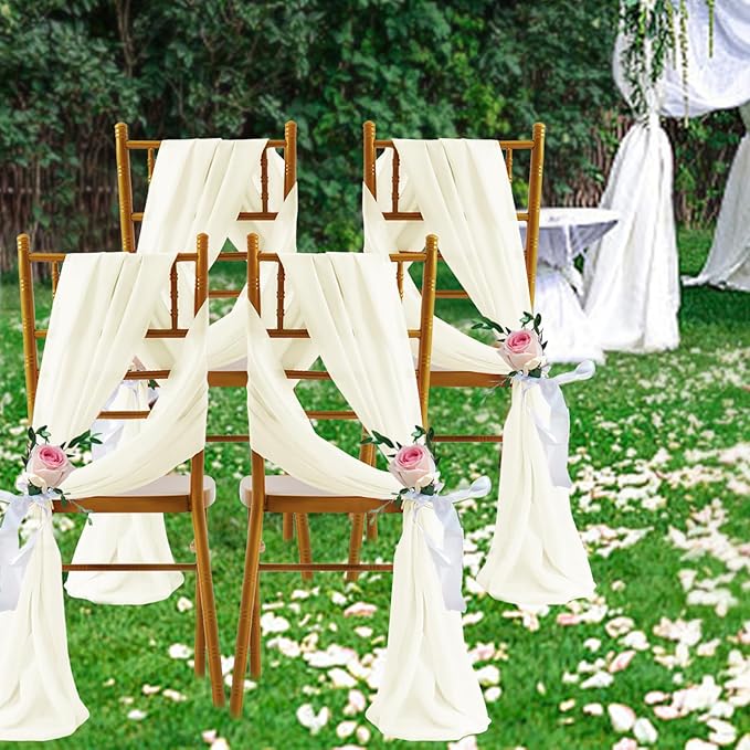SiinvdaBZX 4 Panels Wedding Arch Draping Fabric 30" x 20Ft Ivory Sheer Chiffon - Image 7
