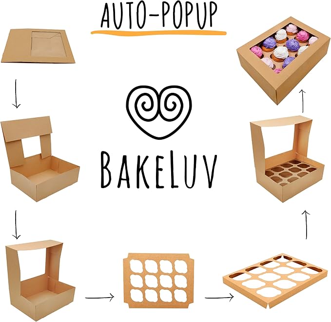 BAKELUV Brown 12 Cupcake Boxes, Cupcake Containers | 13x9.5x4, 12 Pack | 12 - Image 4
