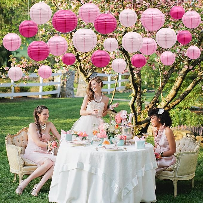 ADLKGG Pink Paper Lanterns Decorative, Hanging Round Paper Lanterns Indoor - Image 3
