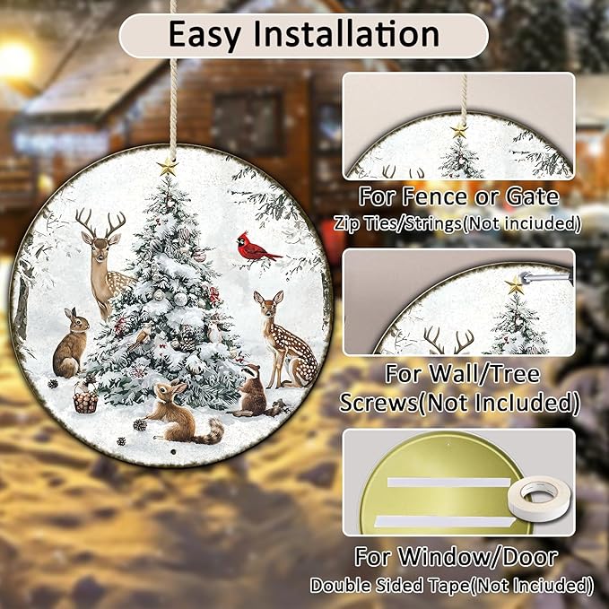 Round Christmas Snow Animals Metal Tin Sign - Image 3