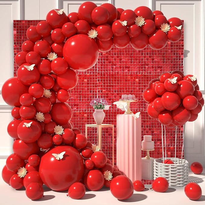 12PCS Red Shimmer Wall Backdrop, Square Sequin Photo Backdrops Panel, Glitter - Image 3