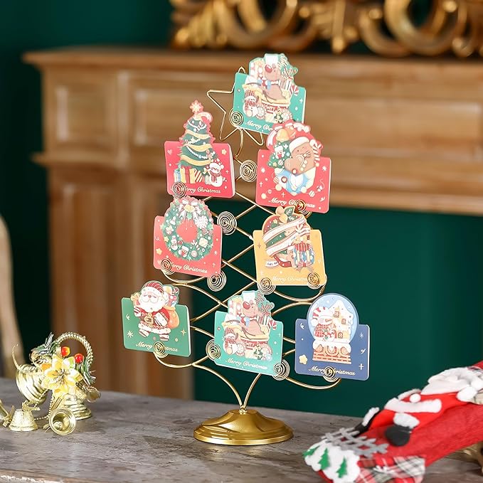 Christmas Tree Card Holder Tabletop, 18 Inch Gold Tree Holiday Card Display - Image 7