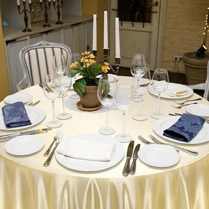 Ruisita 120 Inches Round Satin Tablecloths Champagne Overlay Round Satin Table - Image 7