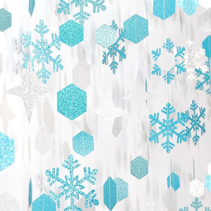 Snowflake-Snow Teal-Silver Christmas Party-Decorations Streamers - 52Ft White by Hugtmr