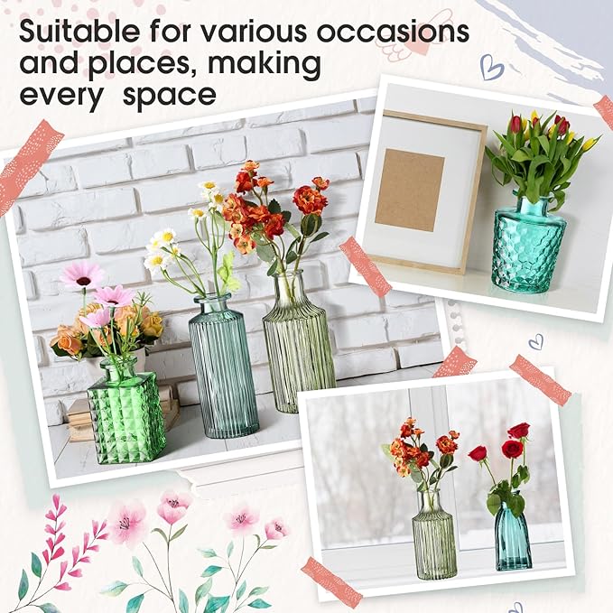 Yaomiao 30 Pcs Vases Bulk Colored Flower Glass Vases Bud Vintage Colored Glass - Image 5