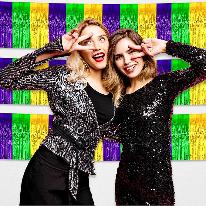 4 Pack 10 Feet Gold Green Purple Foil Fringe Garland Metallic Tinsel Streamers - Image 6