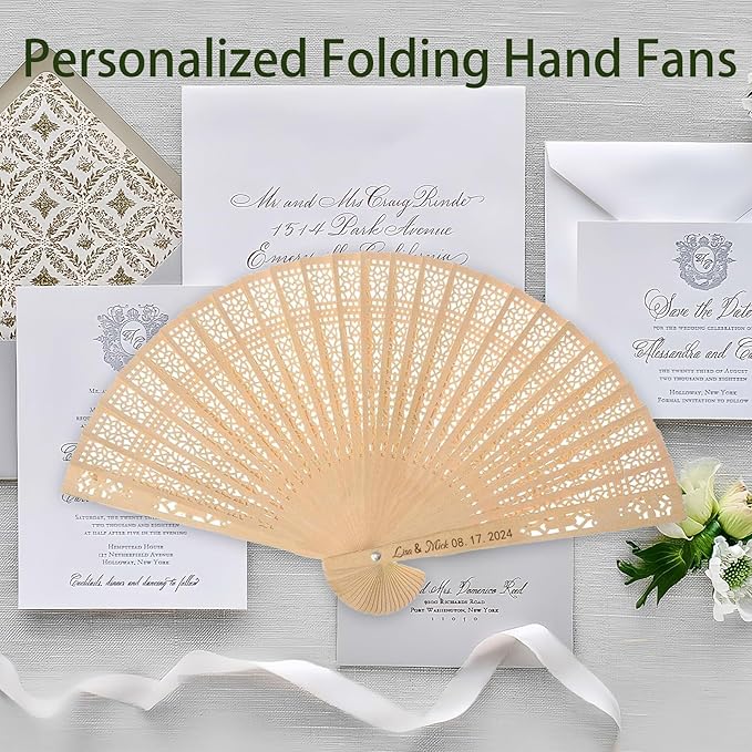 100Pcs Wedding Fans Personalized Folding Hand Fans Custom Sandalwood Wedding - Image 5