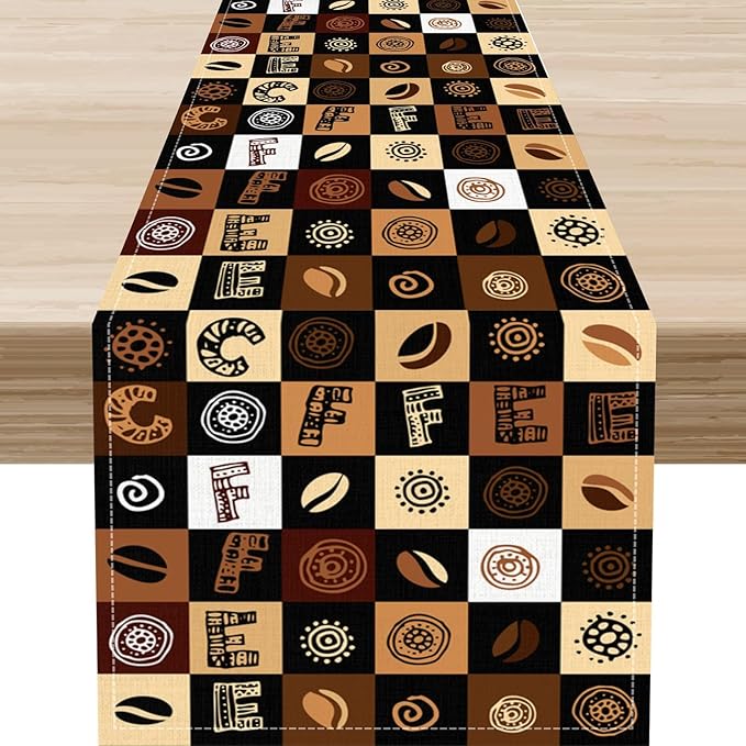 Coffee Theme Table Runner, Rustic Farmhouse Coffee Cup Latte Cappuccino Tea by Unknown